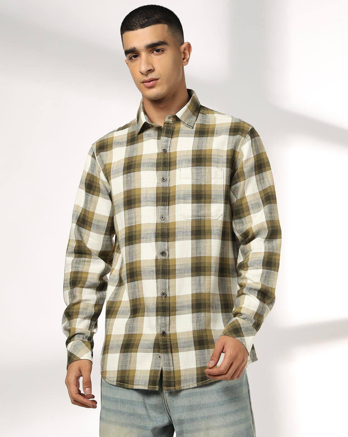 JOHN PLAYERS JEANS | Men Checked Slim Fit Cotton Shirt with Patch Pocket|3