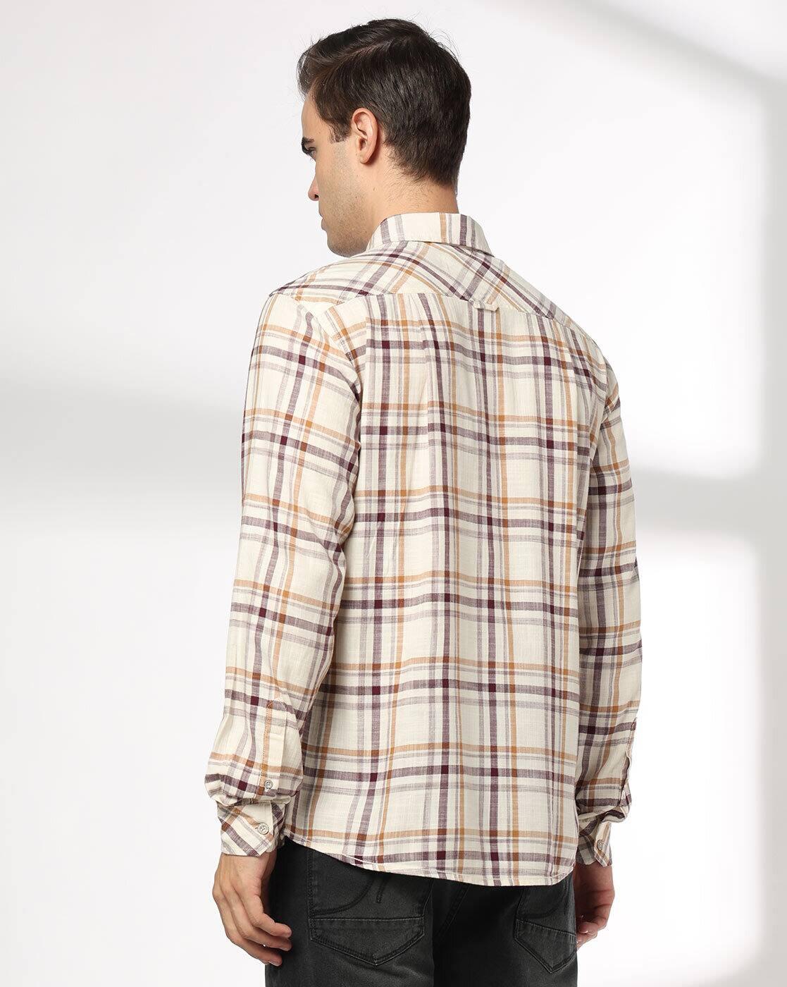 JOHN PLAYERS JEANS | Men Checked Slim Fit Cotton Shirt with Patch Pocket|2