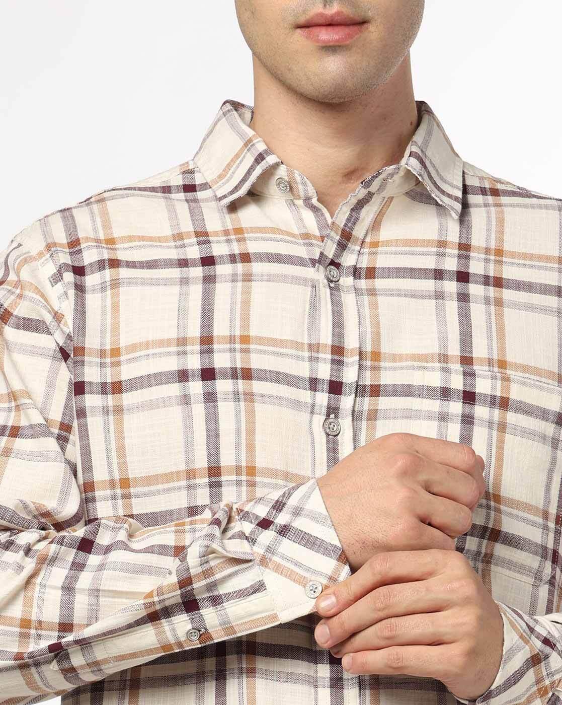 JOHN PLAYERS JEANS | Men Checked Slim Fit Cotton Shirt with Patch Pocket|4