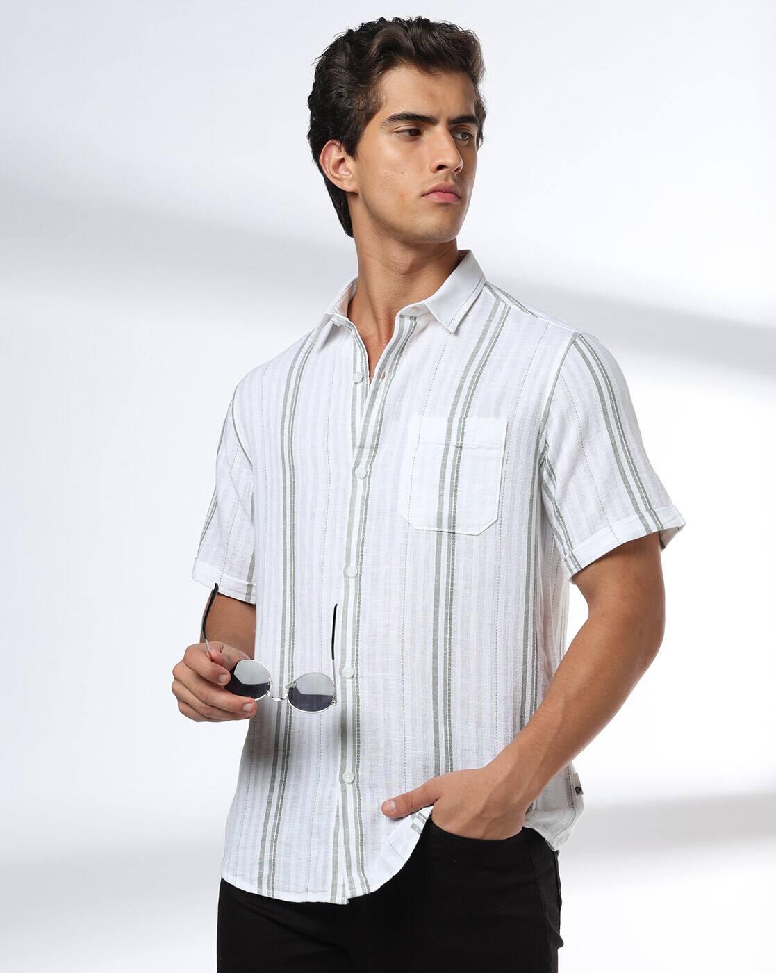 JOHN PLAYERS JEANS | Men Striped Regular Fit Cotton Shirt with Patch Pocket|0