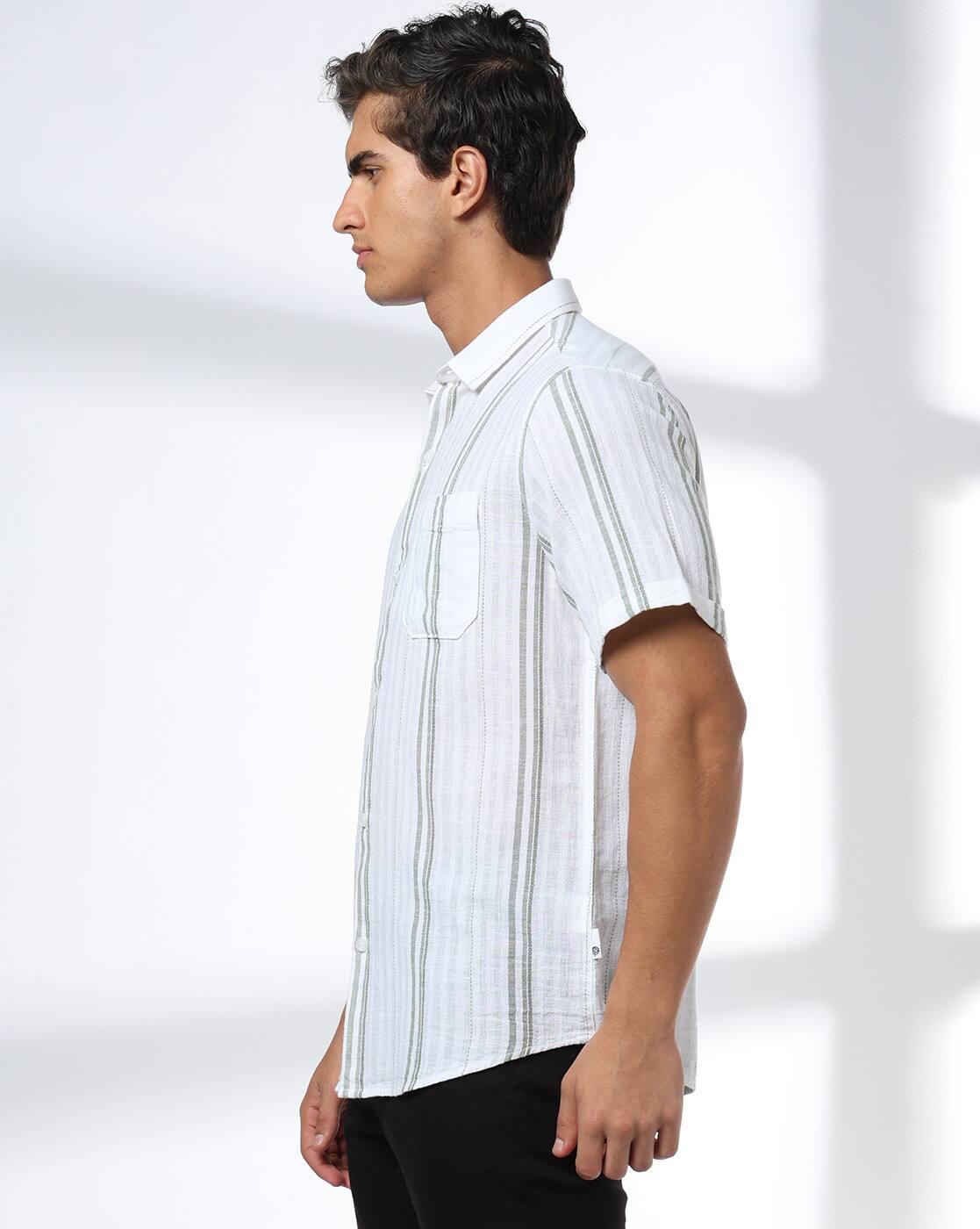 JOHN PLAYERS JEANS | Men Striped Regular Fit Cotton Shirt with Patch Pocket|1