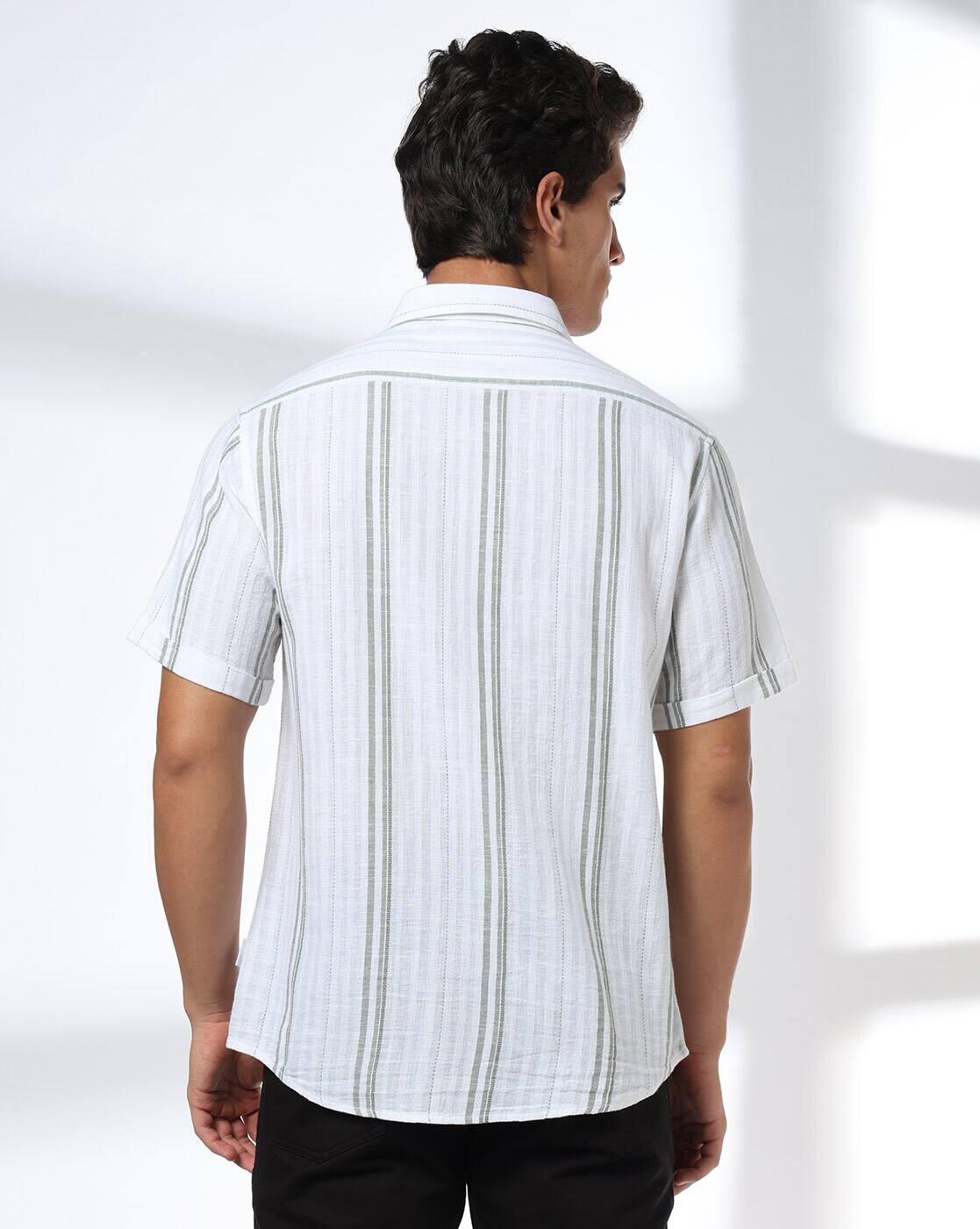 JOHN PLAYERS JEANS | Men Striped Regular Fit Cotton Shirt with Patch Pocket|2