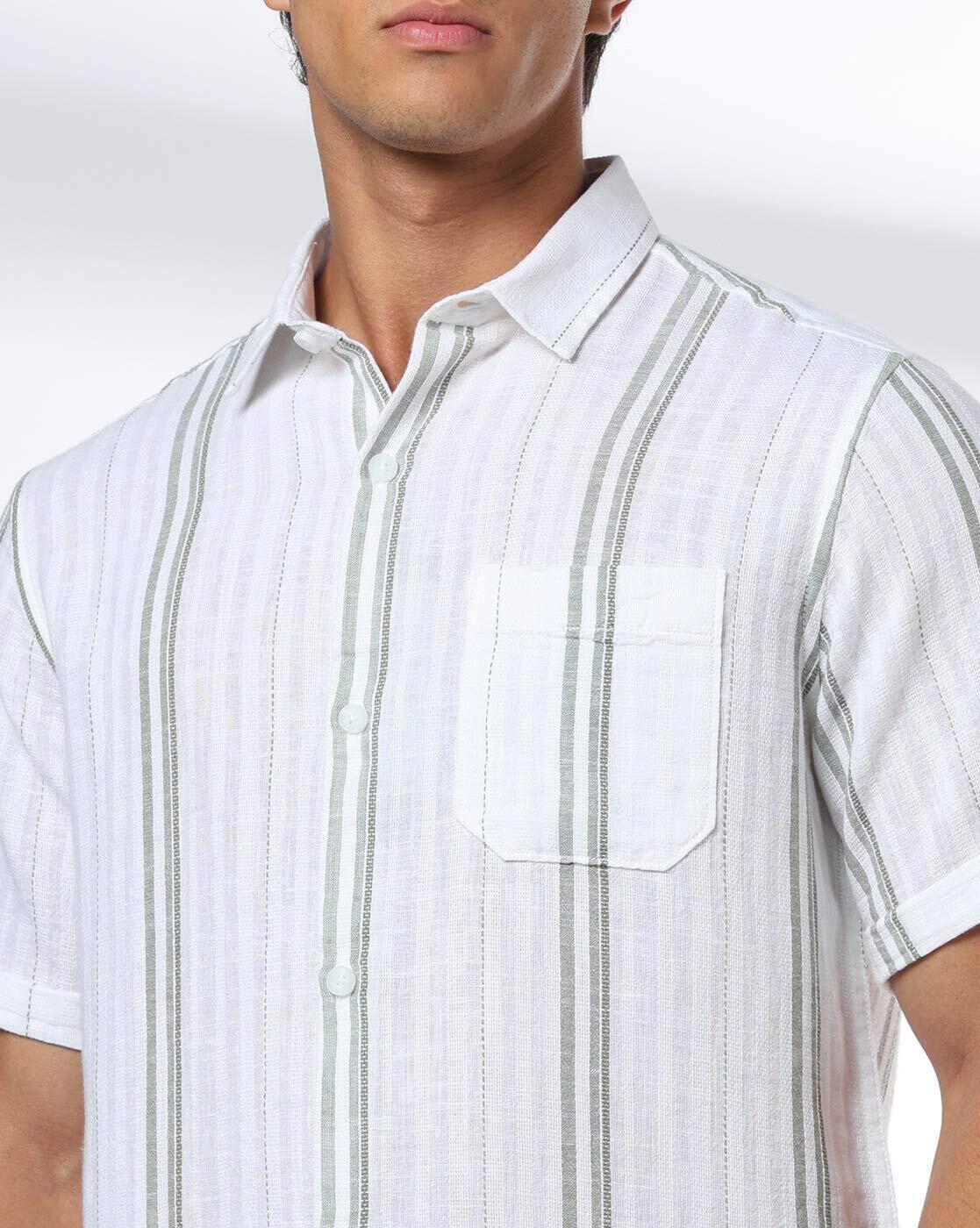 JOHN PLAYERS JEANS | Men Striped Regular Fit Cotton Shirt with Patch Pocket|3