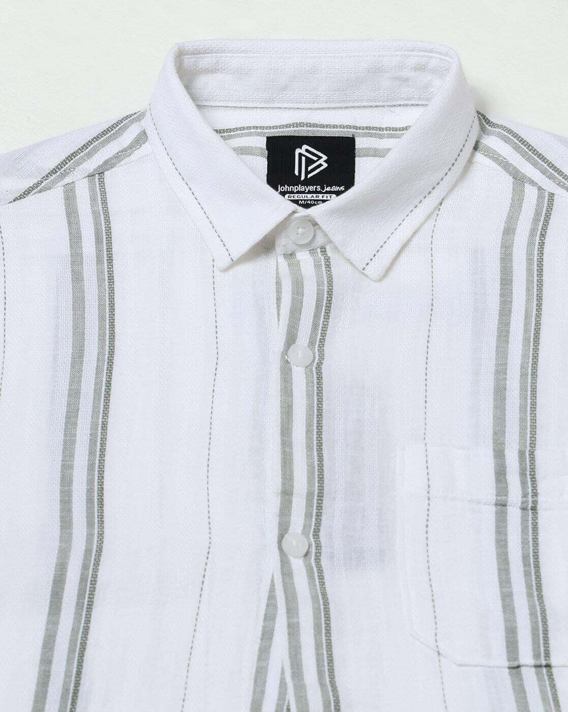JOHN PLAYERS JEANS | Men Striped Regular Fit Cotton Shirt with Patch Pocket|4