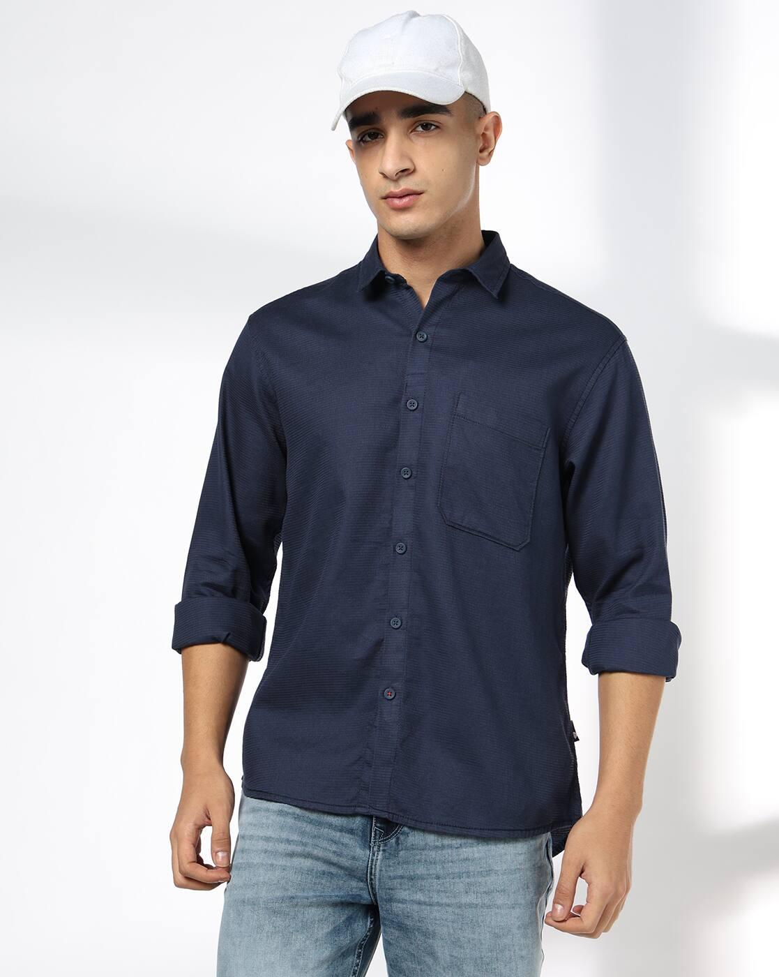 Men Slim Fit Cotton Shirt with Patch Pocket