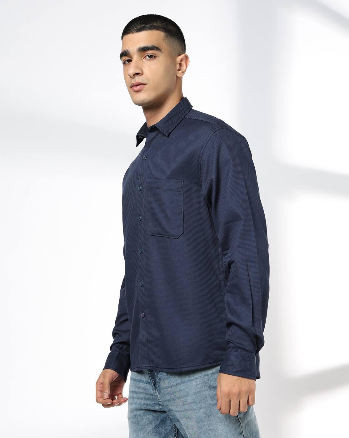JOHN PLAYERS JEANS | Men Slim Fit Cotton Shirt with Patch Pocket|1