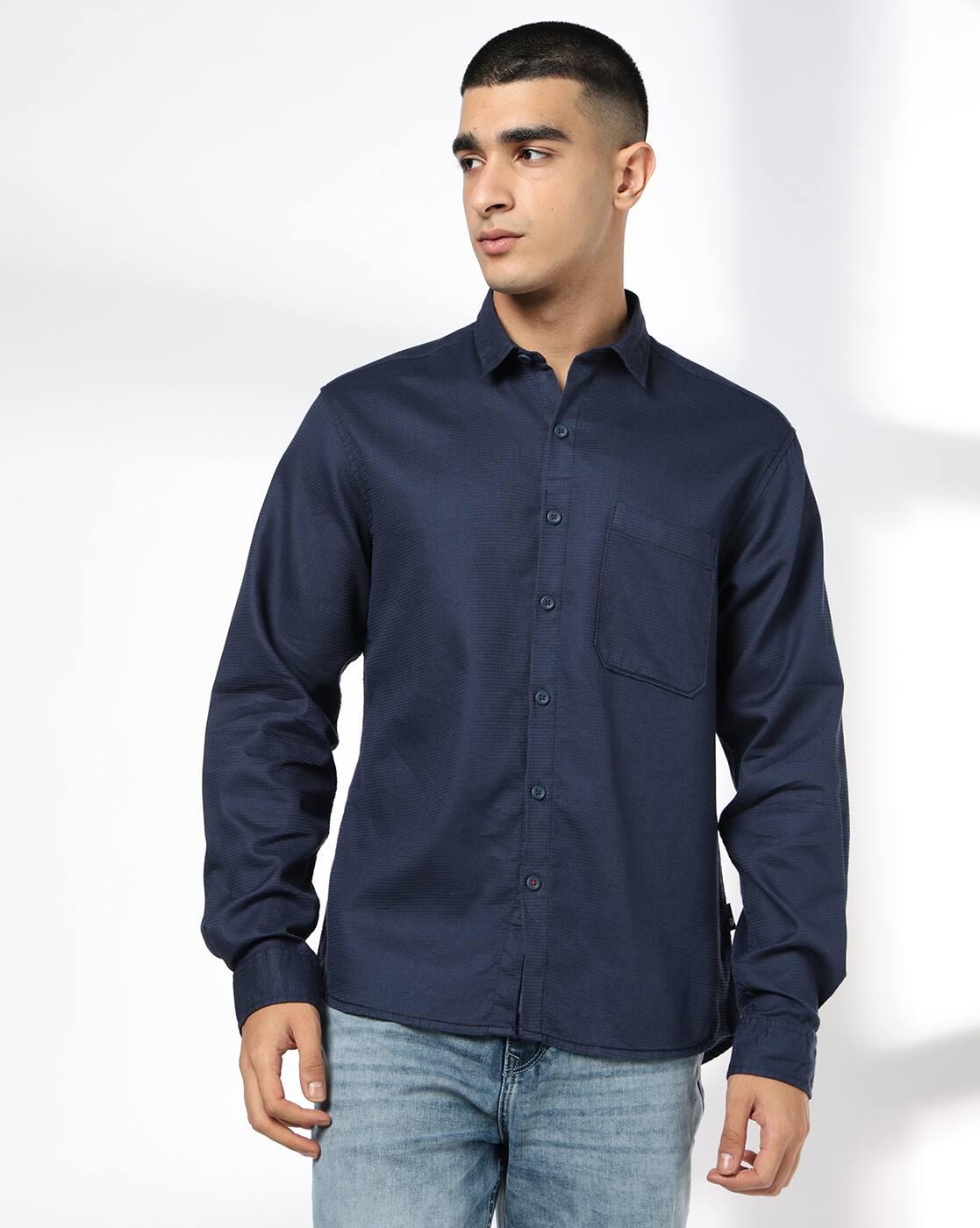 JOHN PLAYERS JEANS | Men Slim Fit Cotton Shirt with Patch Pocket|4