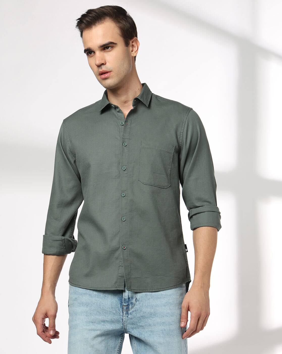JOHN PLAYERS JEANS | Men Slim Fit Cotton Shirt with Patch Pocket|0