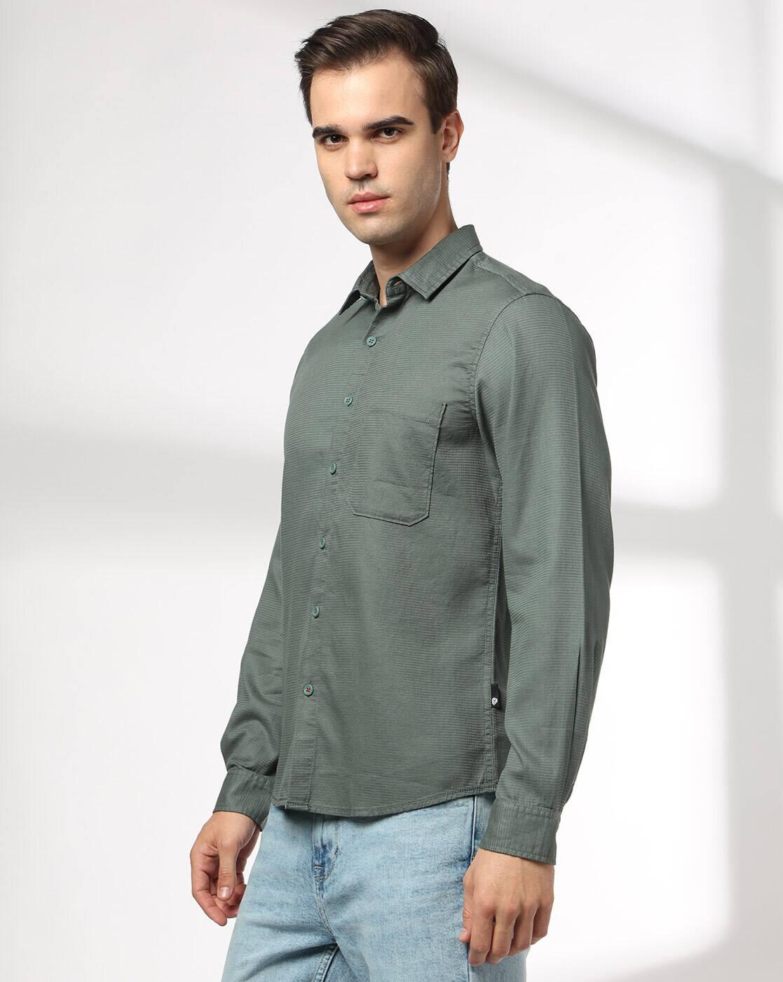 JOHN PLAYERS JEANS | Men Slim Fit Cotton Shirt with Patch Pocket|1