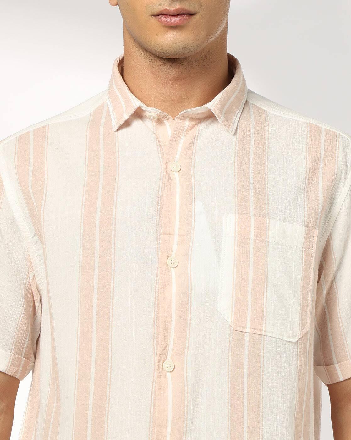 JOHN PLAYERS JEANS | Men Striped Regular Fit Cotton Shirt with Patch Pocket|3