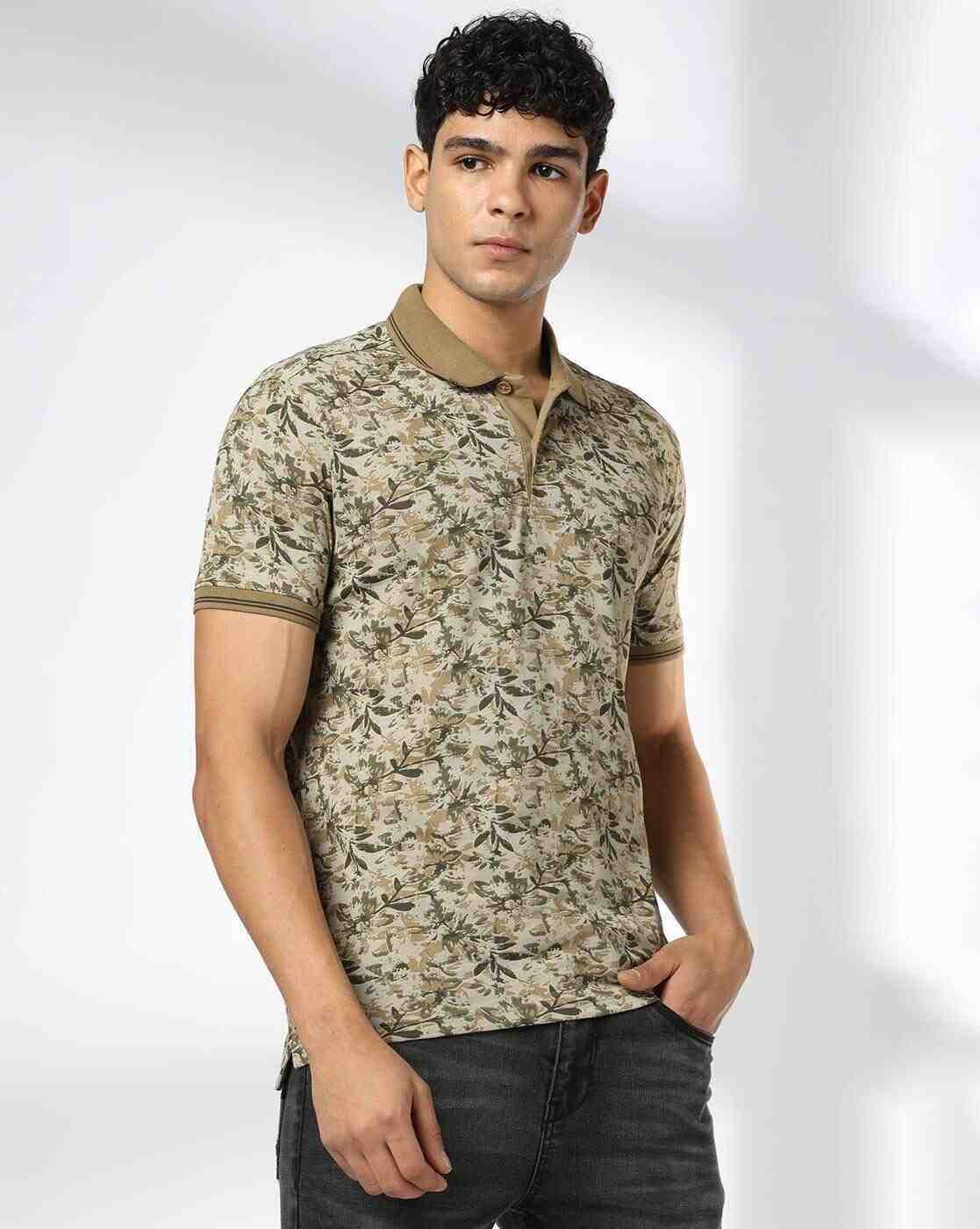 JOHN PLAYERS JEANS | Men Leaf Print Slim Fit Polo T-Shirt|0
