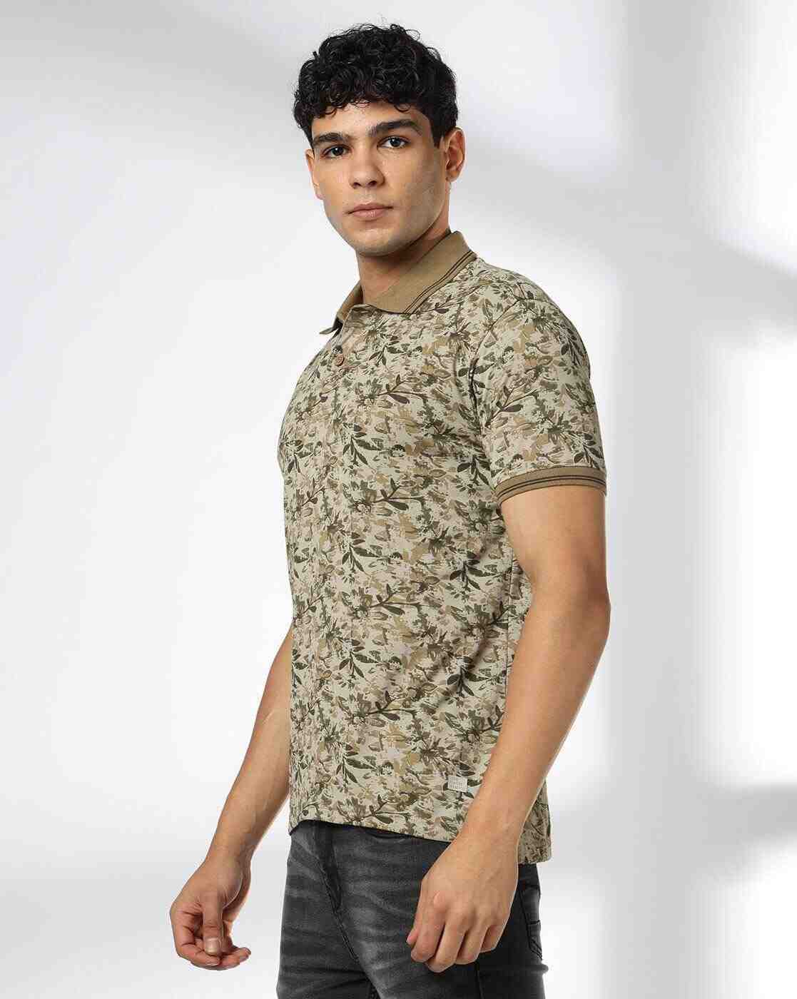 JOHN PLAYERS JEANS | Men Leaf Print Slim Fit Polo T-Shirt|1