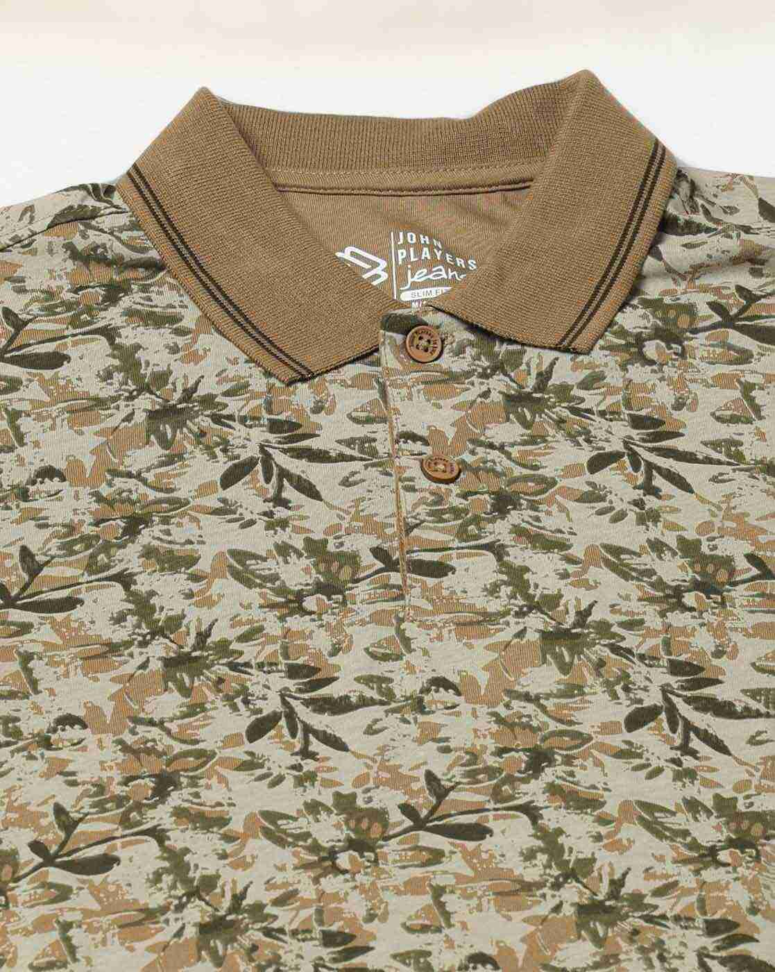 JOHN PLAYERS JEANS | Men Leaf Print Slim Fit Polo T-Shirt|5