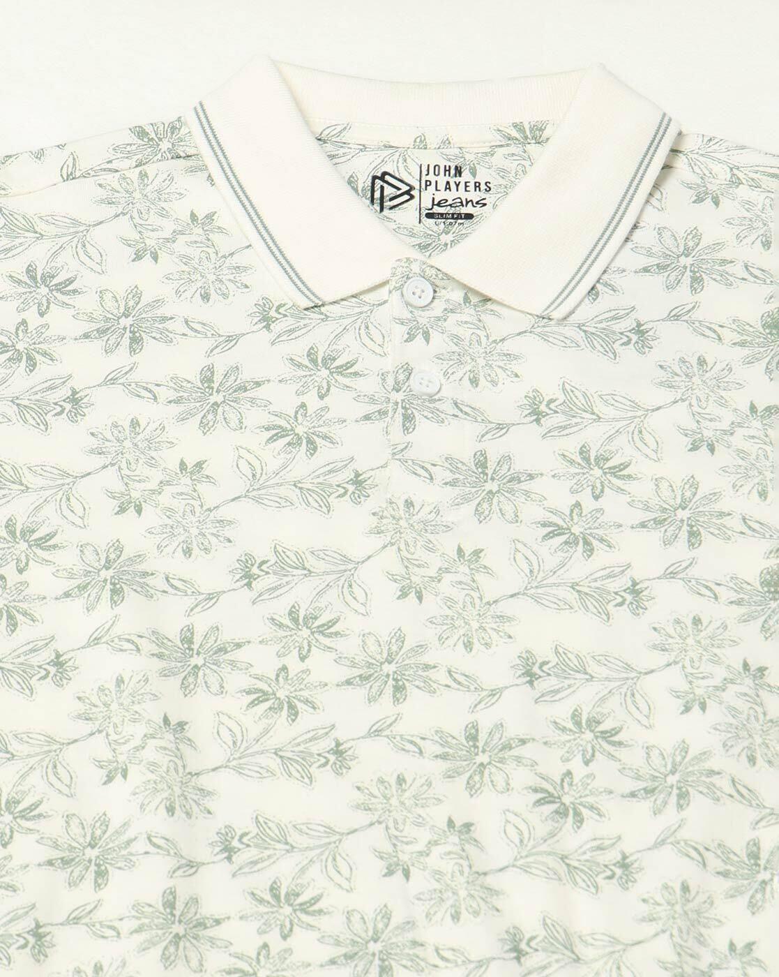 JOHN PLAYERS JEANS | Men Tropical Print Slim Fit Polo T-Shirt|4