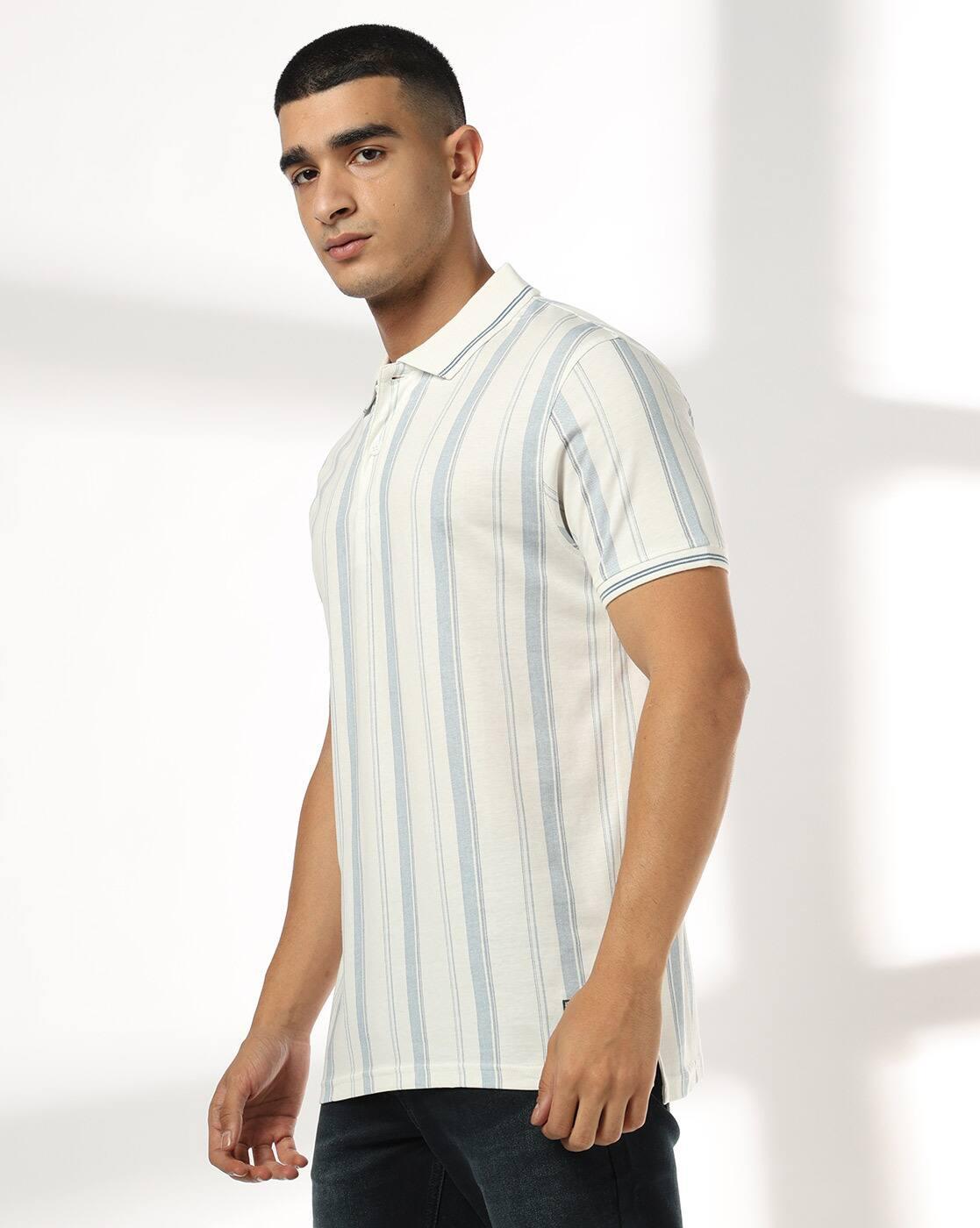 JOHN PLAYERS JEANS | Men Striped Slim Fit Polo T-Shirt|1