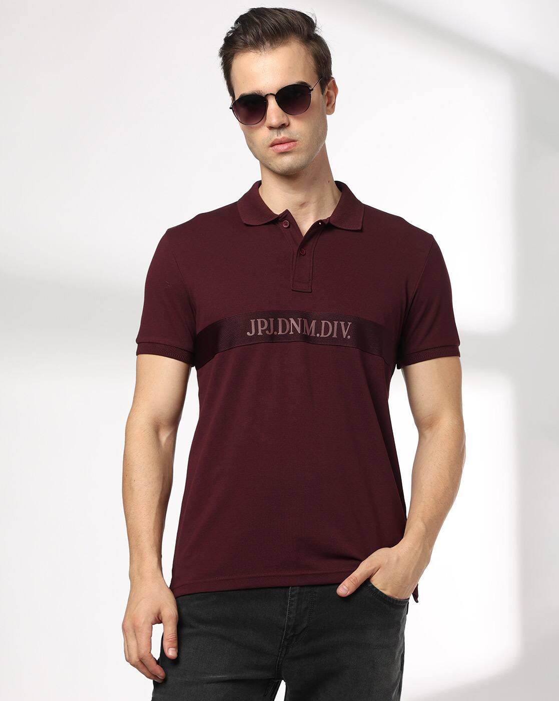 JOHN PLAYERS JEANS | Men Typographic Print Slim Fit Polo T-Shirt|0