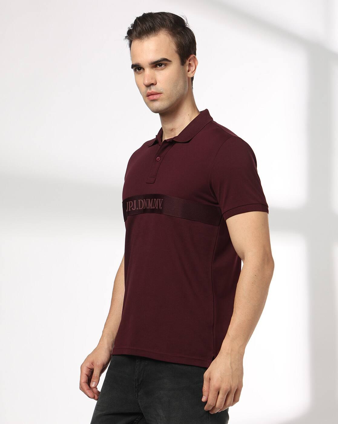JOHN PLAYERS JEANS | Men Typographic Print Slim Fit Polo T-Shirt|1