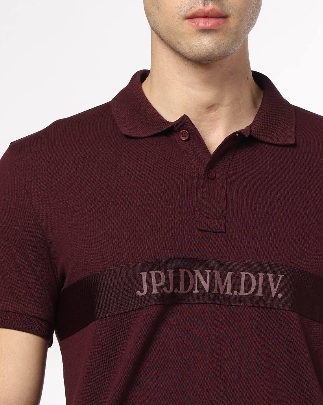 JOHN PLAYERS JEANS | Men Typographic Print Slim Fit Polo T-Shirt|3