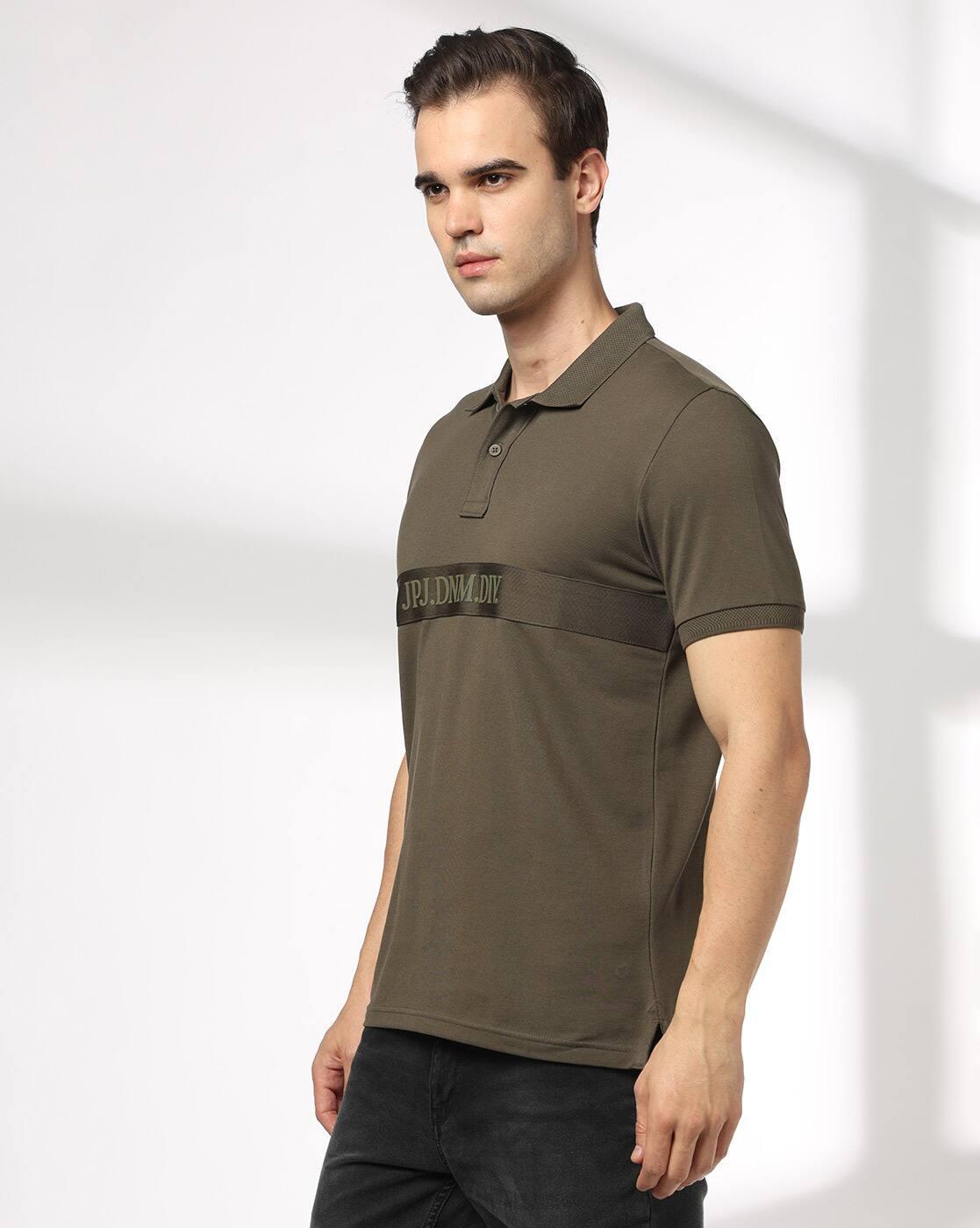 JOHN PLAYERS JEANS | Men Typographic Print Slim Fit Polo T-Shirt|1