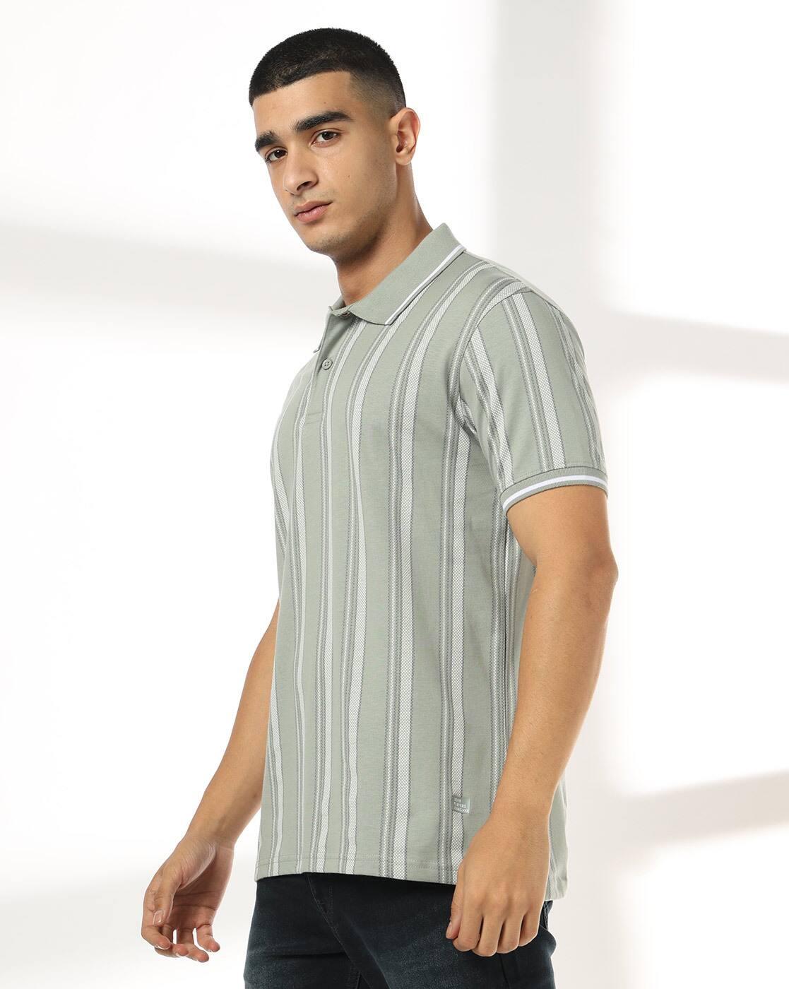 JOHN PLAYERS JEANS | Men Striped Slim Fit Polo T-Shirt|1