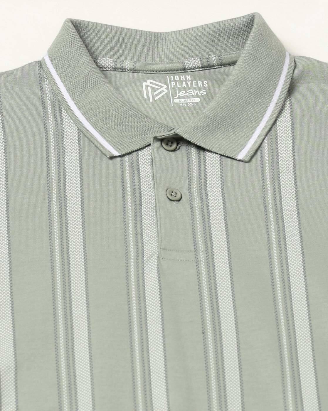 JOHN PLAYERS JEANS | Men Striped Slim Fit Polo T-Shirt|4