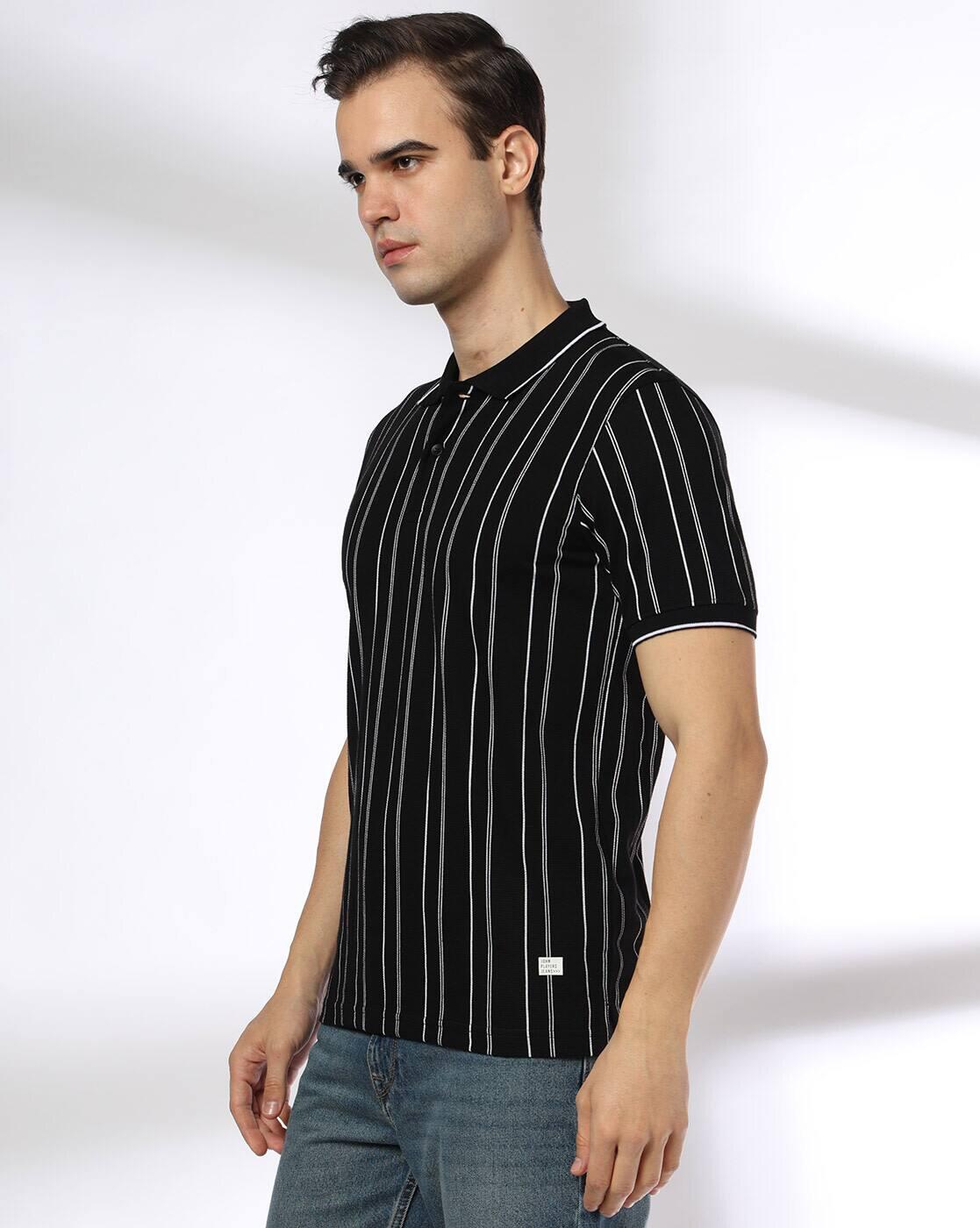 JOHN PLAYERS JEANS | Men Striped Slim Fit Polo T-Shirt|1