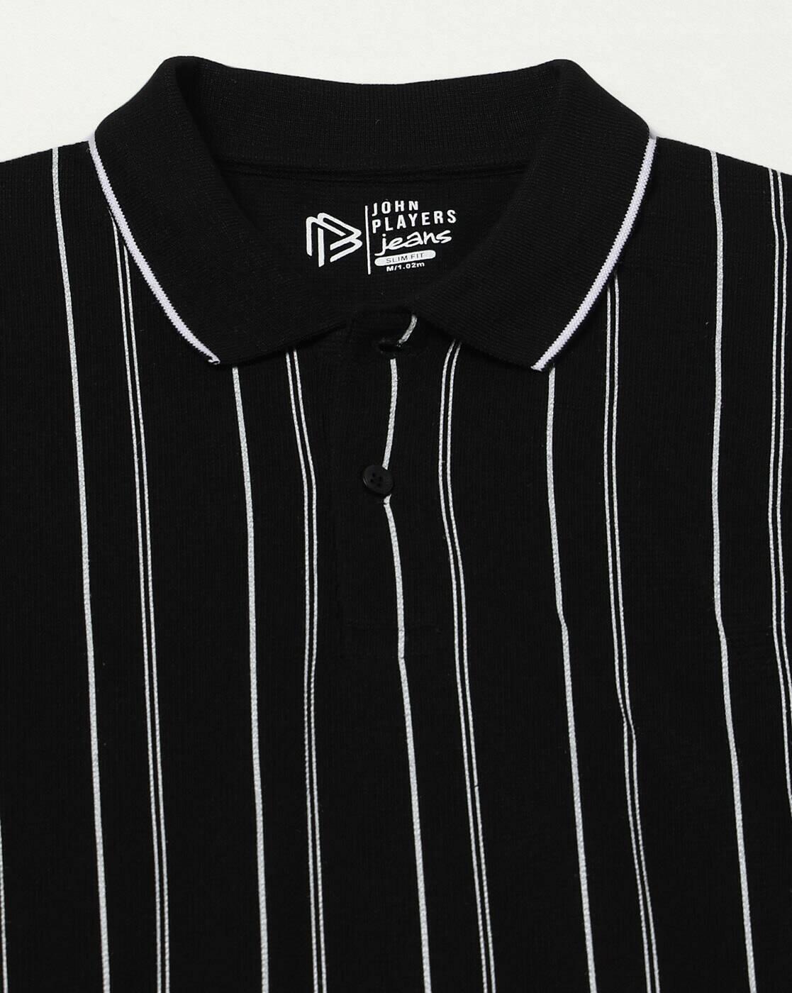JOHN PLAYERS JEANS | Men Striped Slim Fit Polo T-Shirt|4