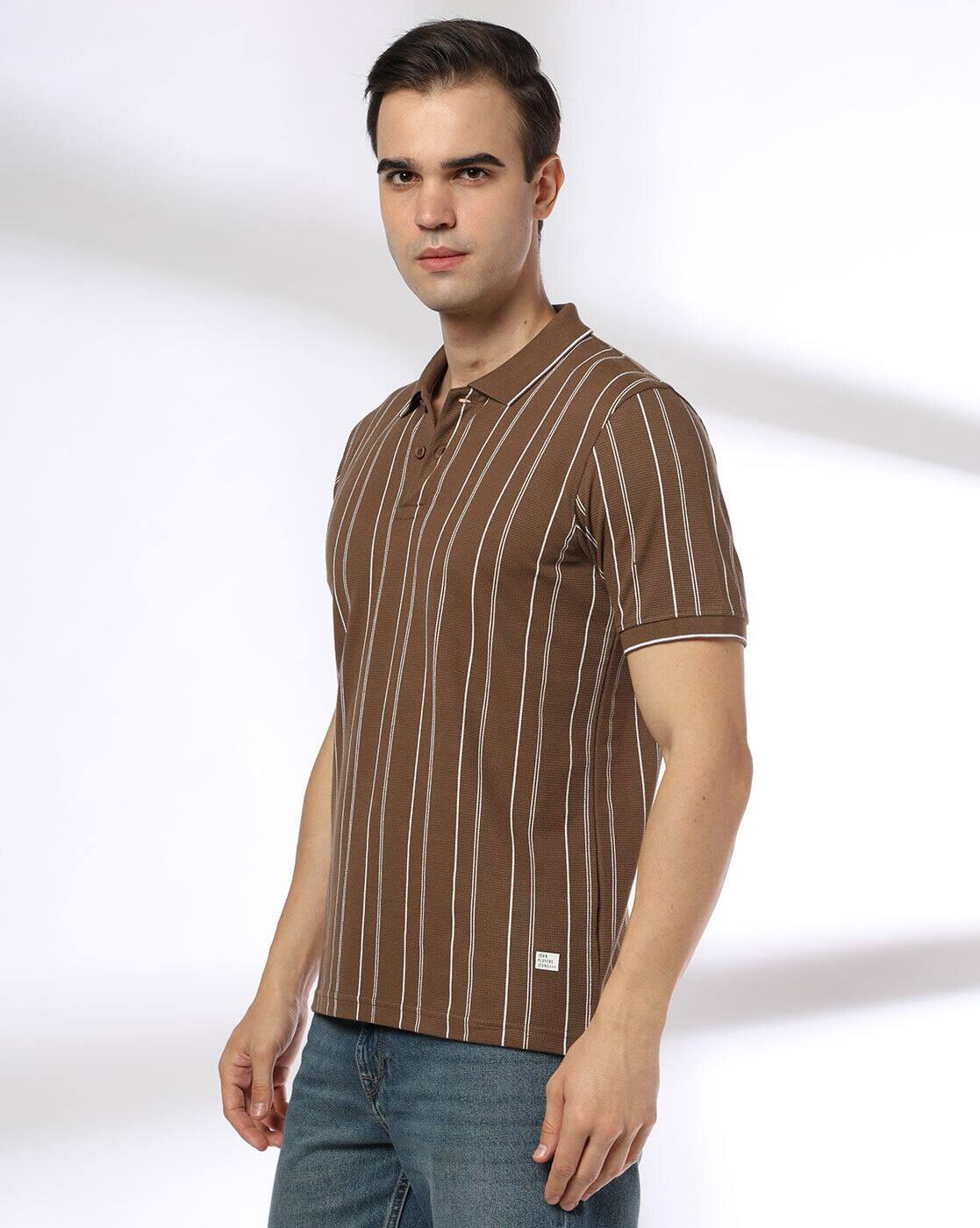 JOHN PLAYERS JEANS | Men Striped Slim Fit Polo T-Shirt|1