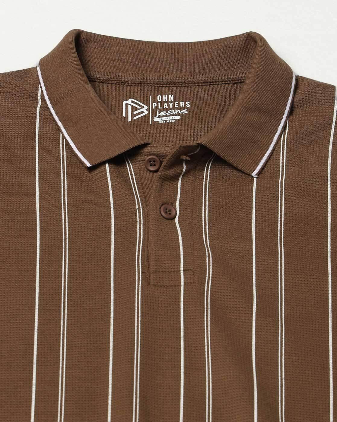 JOHN PLAYERS JEANS | Men Striped Slim Fit Polo T-Shirt|4