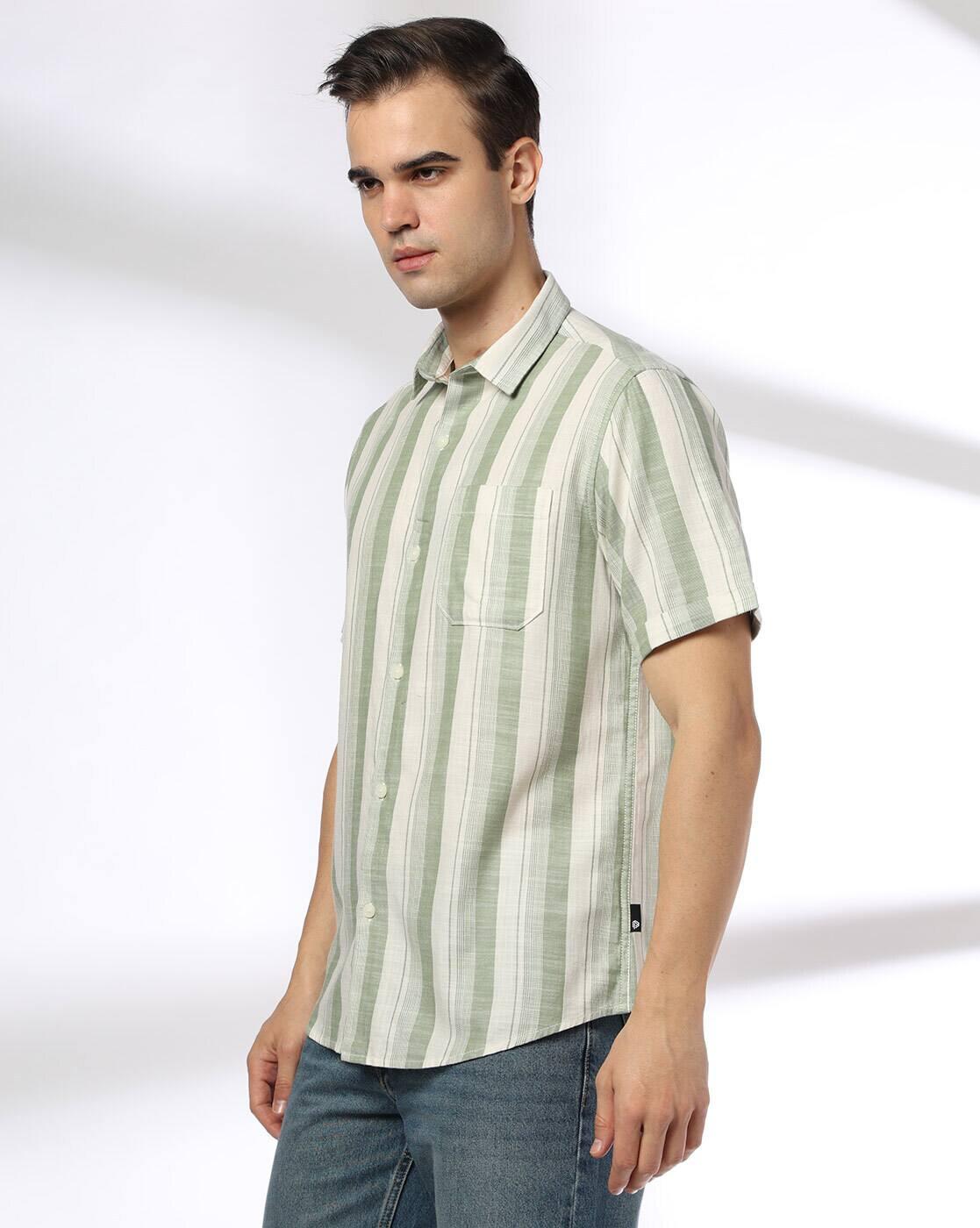 JOHN PLAYERS JEANS | Men Striped Regular Fit Shirt with Patch Pocket|1