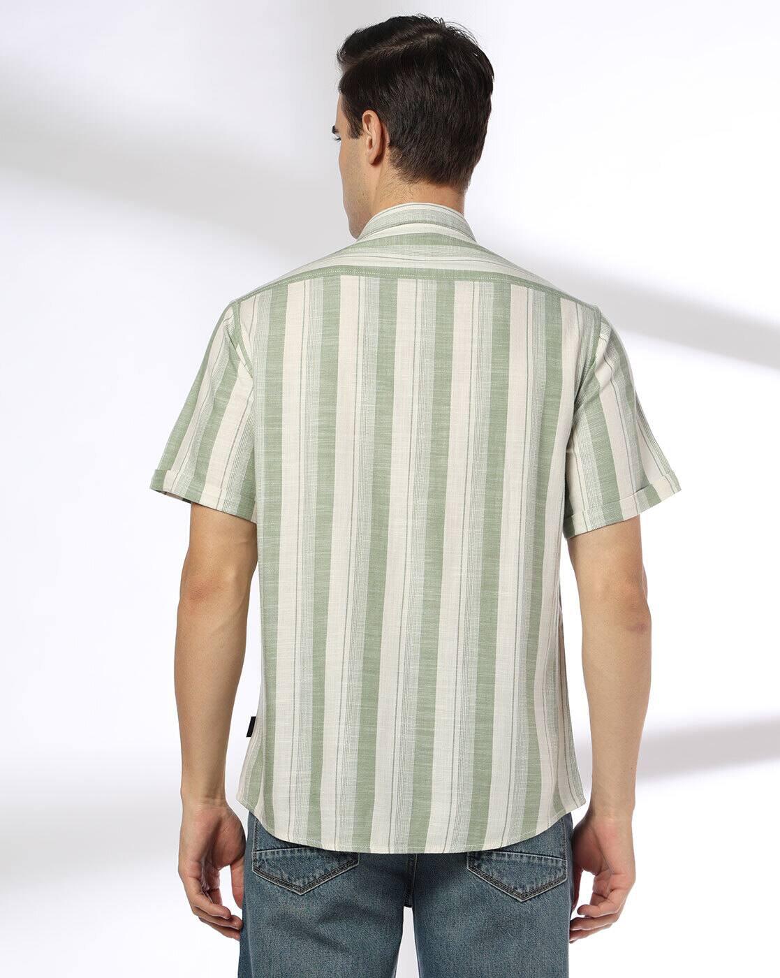 JOHN PLAYERS JEANS | Men Striped Regular Fit Shirt with Patch Pocket|2