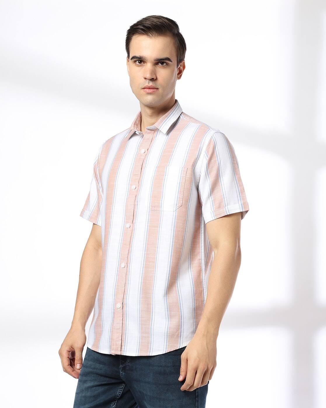 JOHN PLAYERS JEANS | Men Striped Regular Fit Shirt with Patch Pocket|1