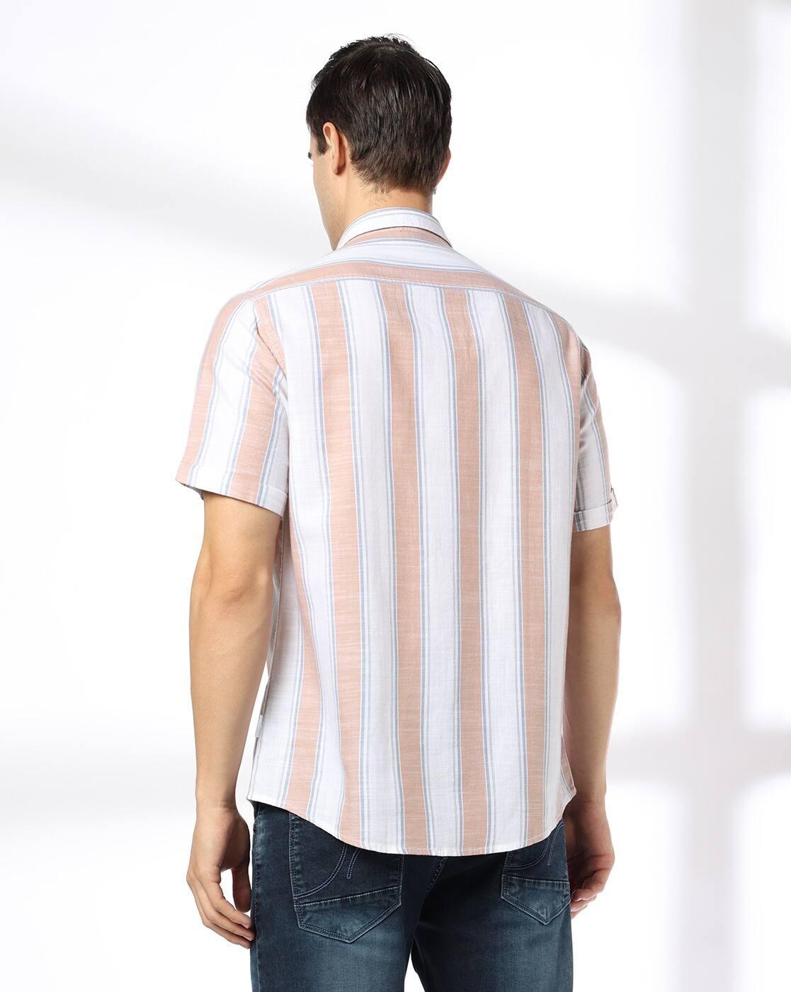 JOHN PLAYERS JEANS | Men Striped Regular Fit Shirt with Patch Pocket|2