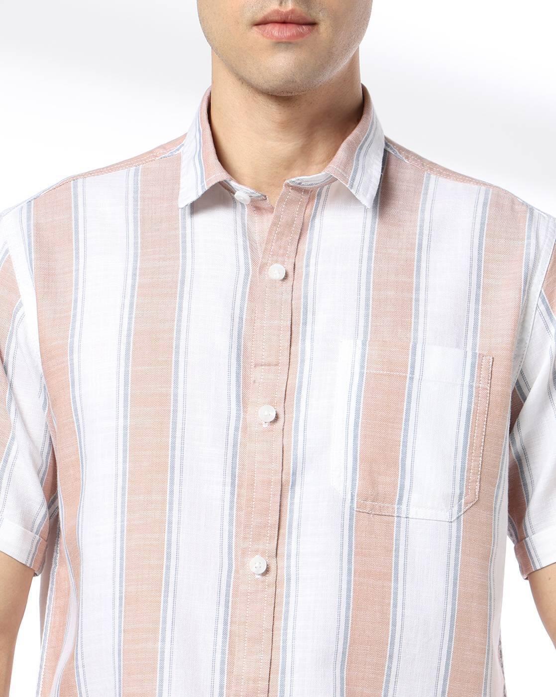 JOHN PLAYERS JEANS | Men Striped Regular Fit Shirt with Patch Pocket|3