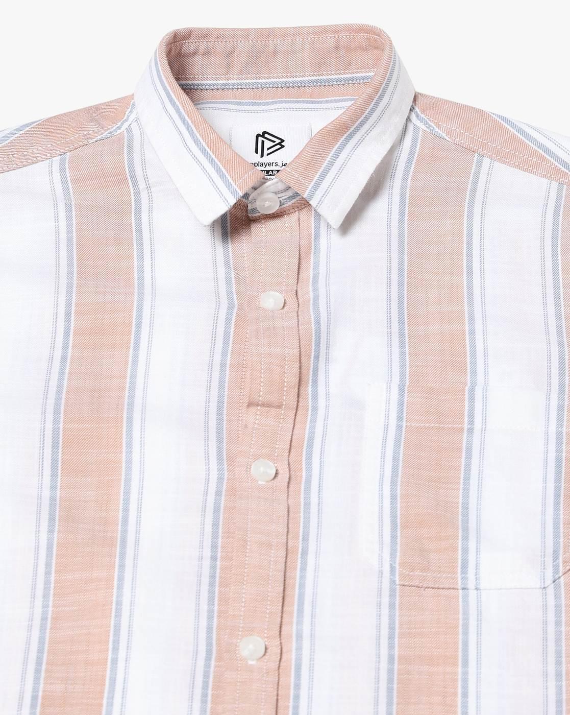 JOHN PLAYERS JEANS | Men Striped Regular Fit Shirt with Patch Pocket|4