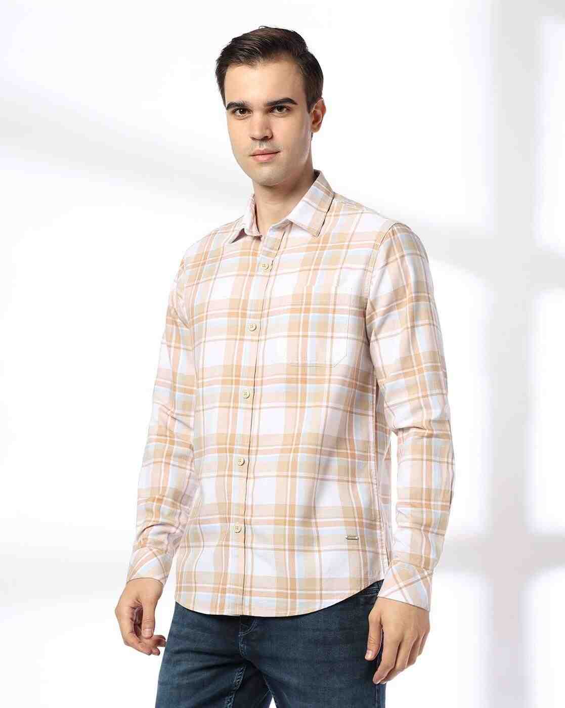 JOHN PLAYERS JEANS | Men Checked Slim Fit Shirt with Patch Pocket|1