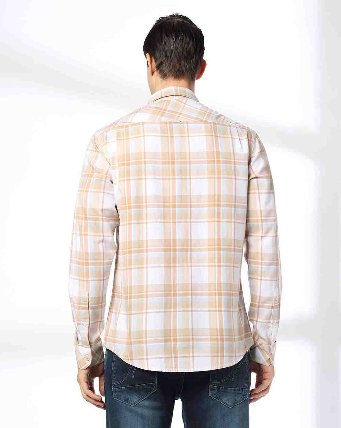 JOHN PLAYERS JEANS | Men Checked Slim Fit Shirt with Patch Pocket|2
