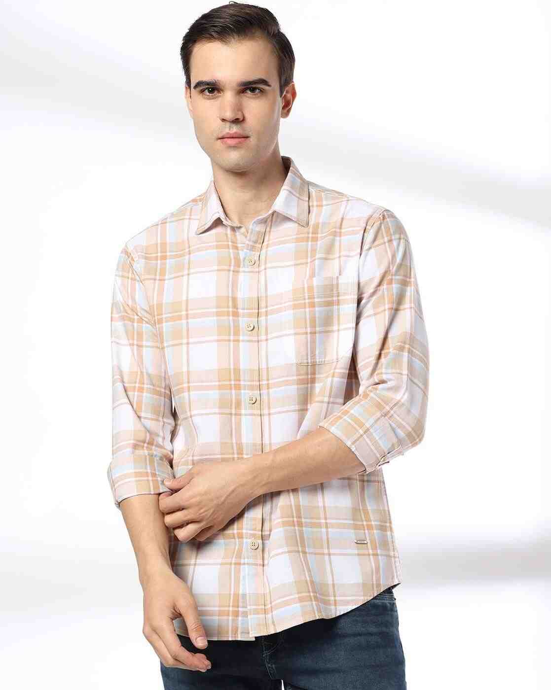 JOHN PLAYERS JEANS | Men Checked Slim Fit Shirt with Patch Pocket|3