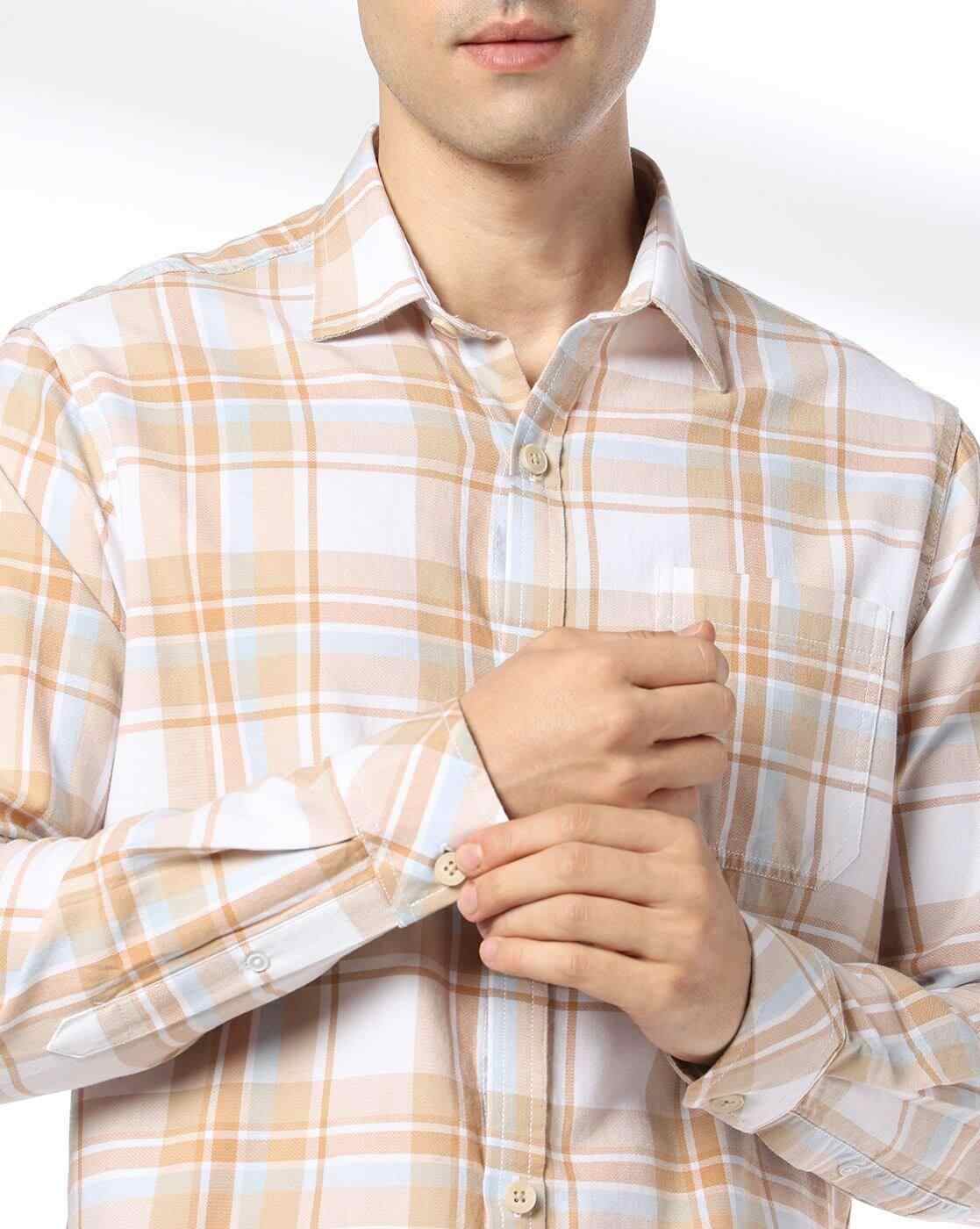 JOHN PLAYERS JEANS | Men Checked Slim Fit Shirt with Patch Pocket|4