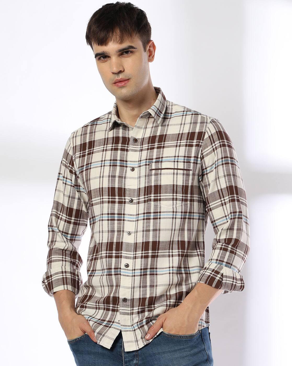 JOHN PLAYERS JEANS | Men Checked Slim Fit Shirt with Patch Pocket|0
