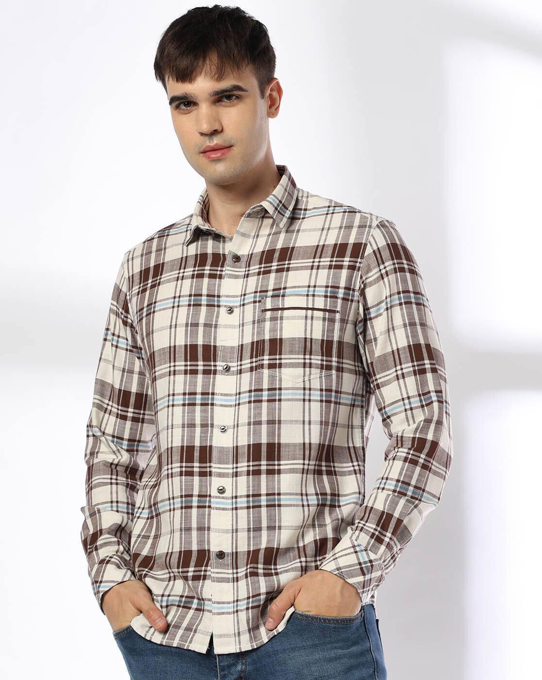JOHN PLAYERS JEANS | Men Checked Slim Fit Shirt with Patch Pocket|3