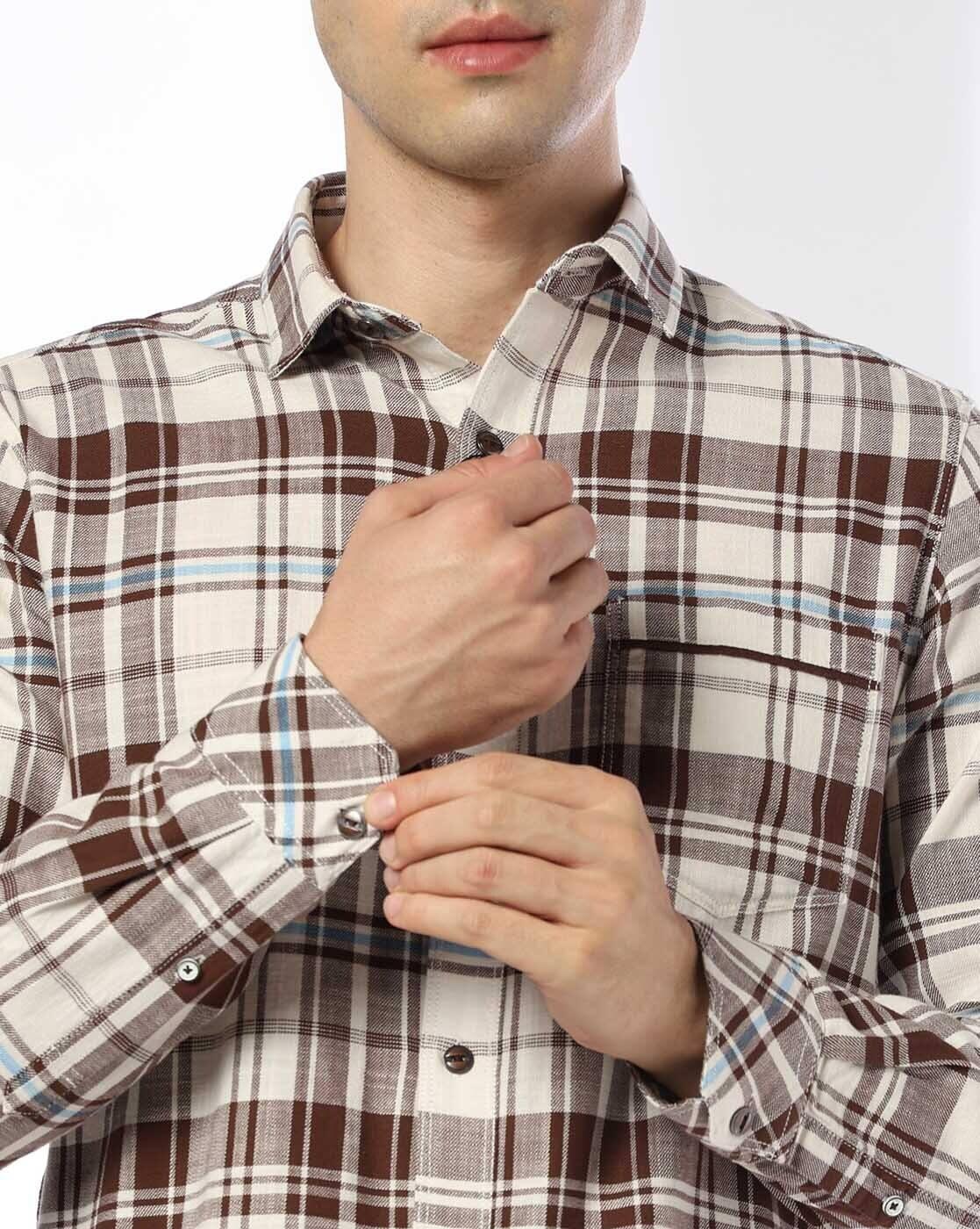 JOHN PLAYERS JEANS | Men Checked Slim Fit Shirt with Patch Pocket|4
