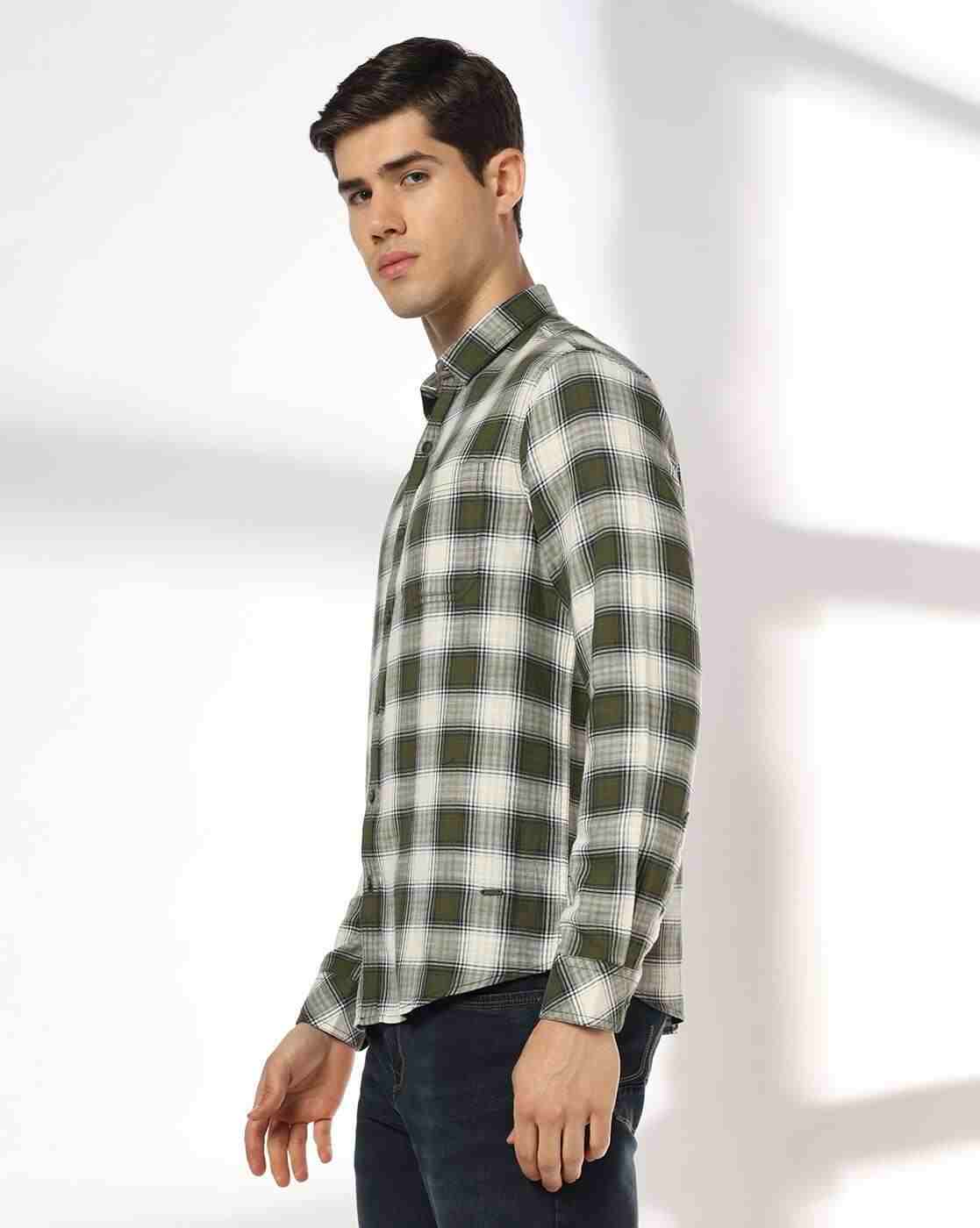 JOHN PLAYERS JEANS | Men Checked Slim Fit Shirt with Patch Pocket|1