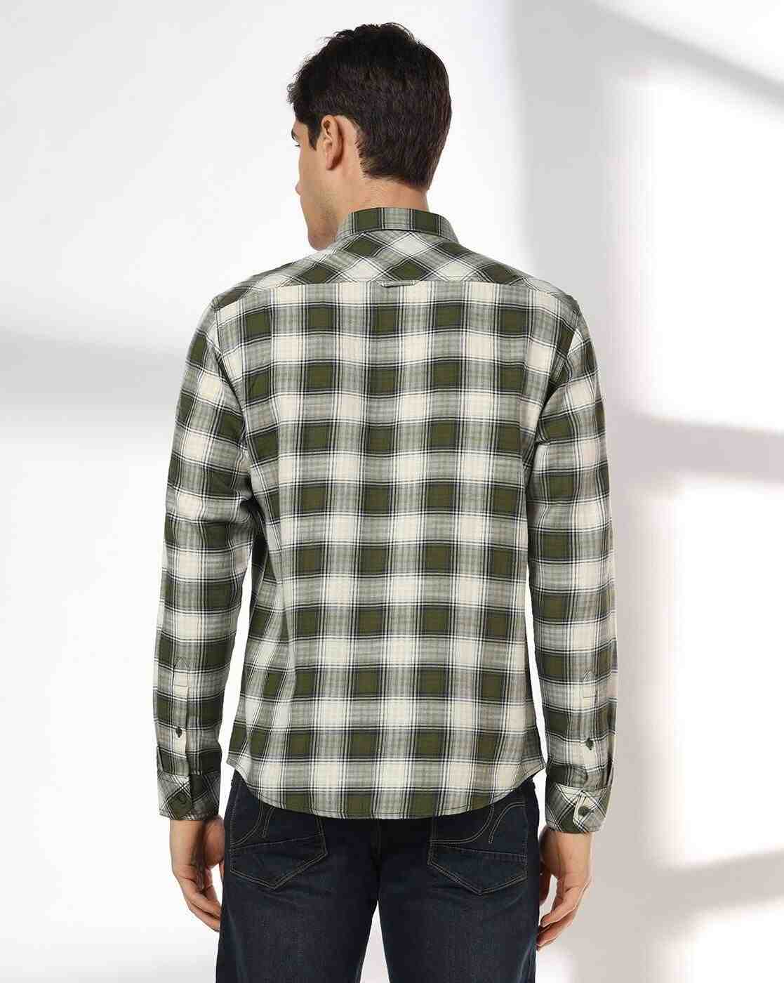 JOHN PLAYERS JEANS | Men Checked Slim Fit Shirt with Patch Pocket|2