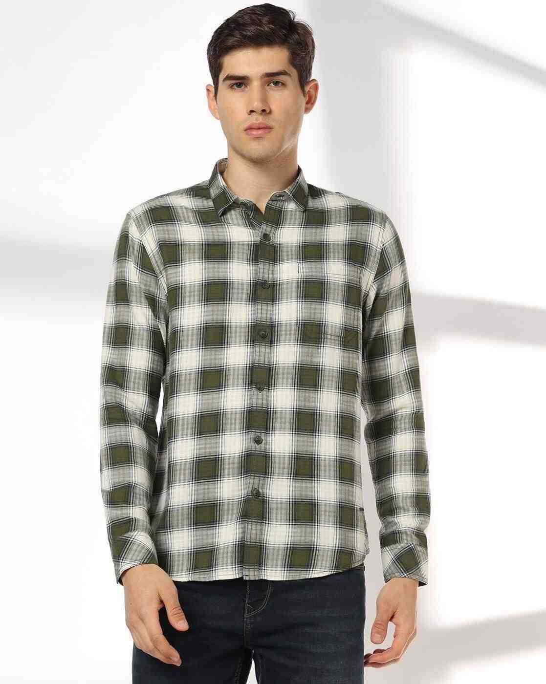 JOHN PLAYERS JEANS | Men Checked Slim Fit Shirt with Patch Pocket|3