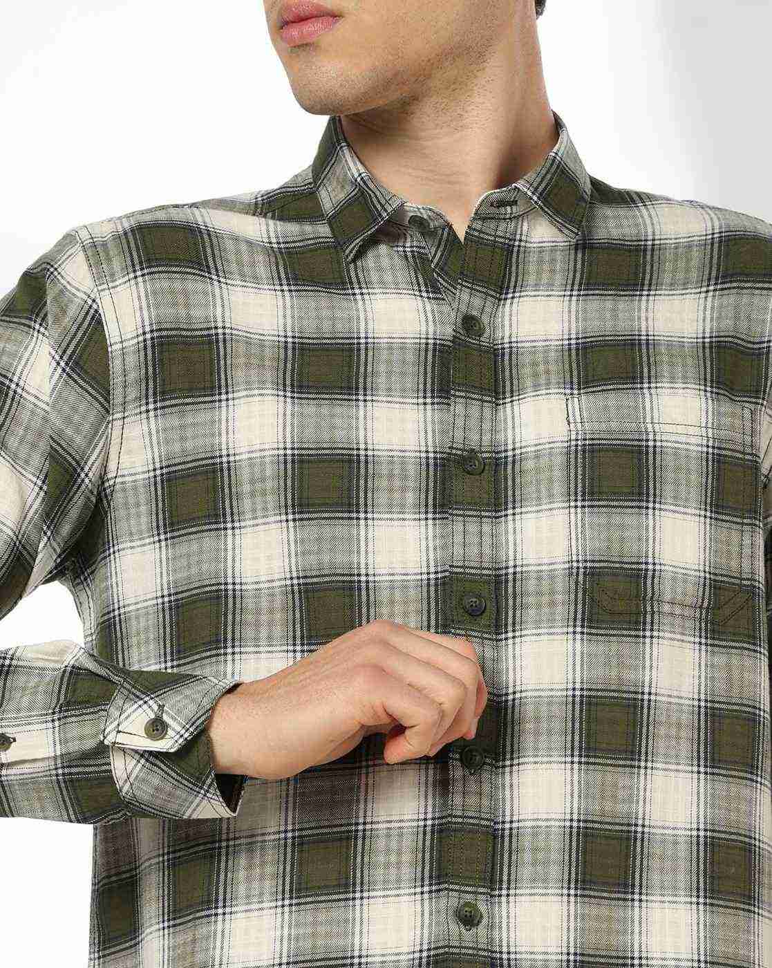 JOHN PLAYERS JEANS | Men Checked Slim Fit Shirt with Patch Pocket|4