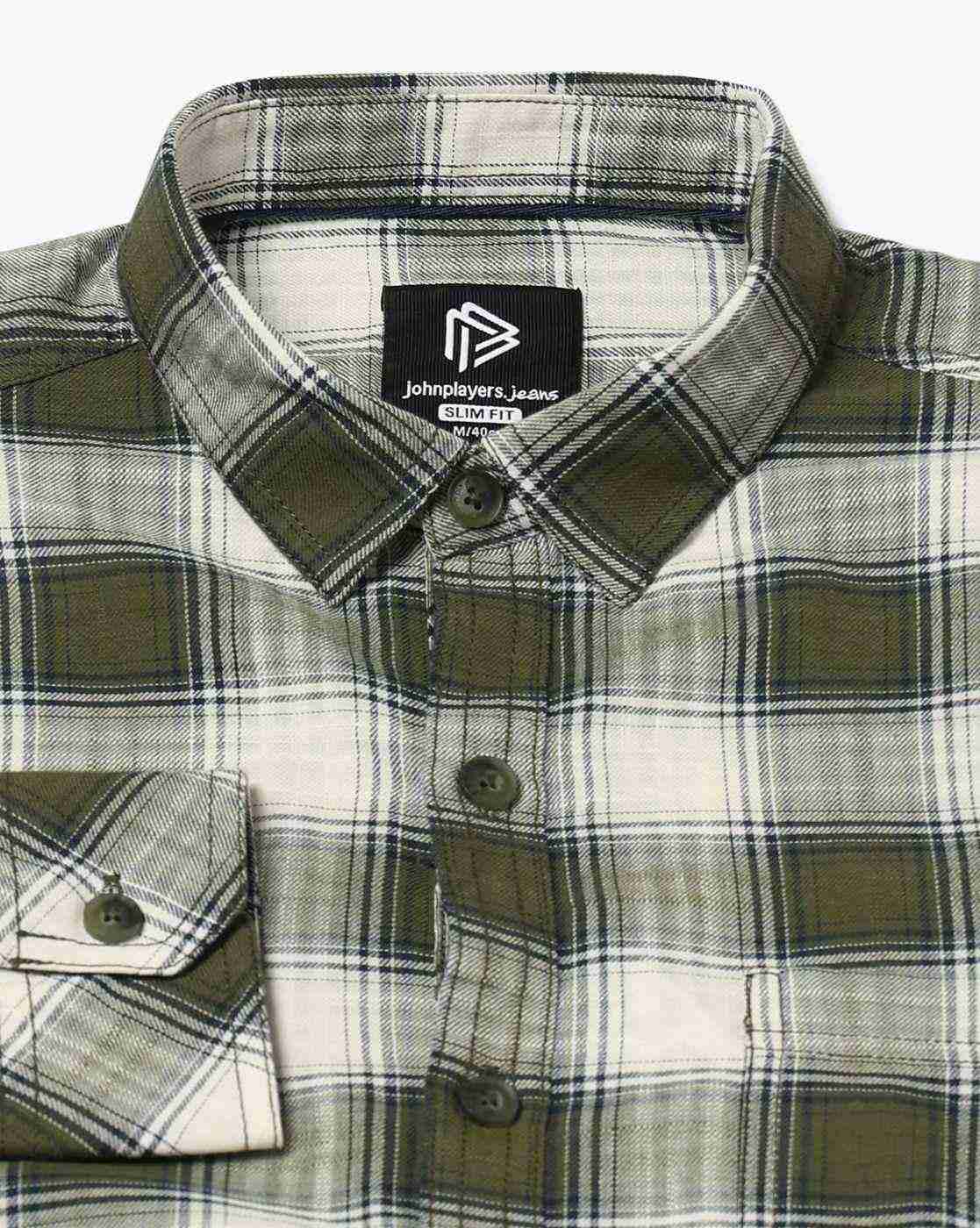 JOHN PLAYERS JEANS | Men Checked Slim Fit Shirt with Patch Pocket|5