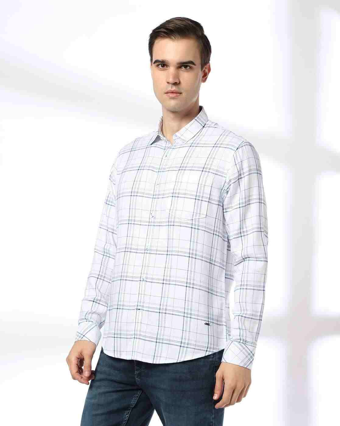 JOHN PLAYERS JEANS | Men Checked Slim Fit Shirt with Patch Pocket|1
