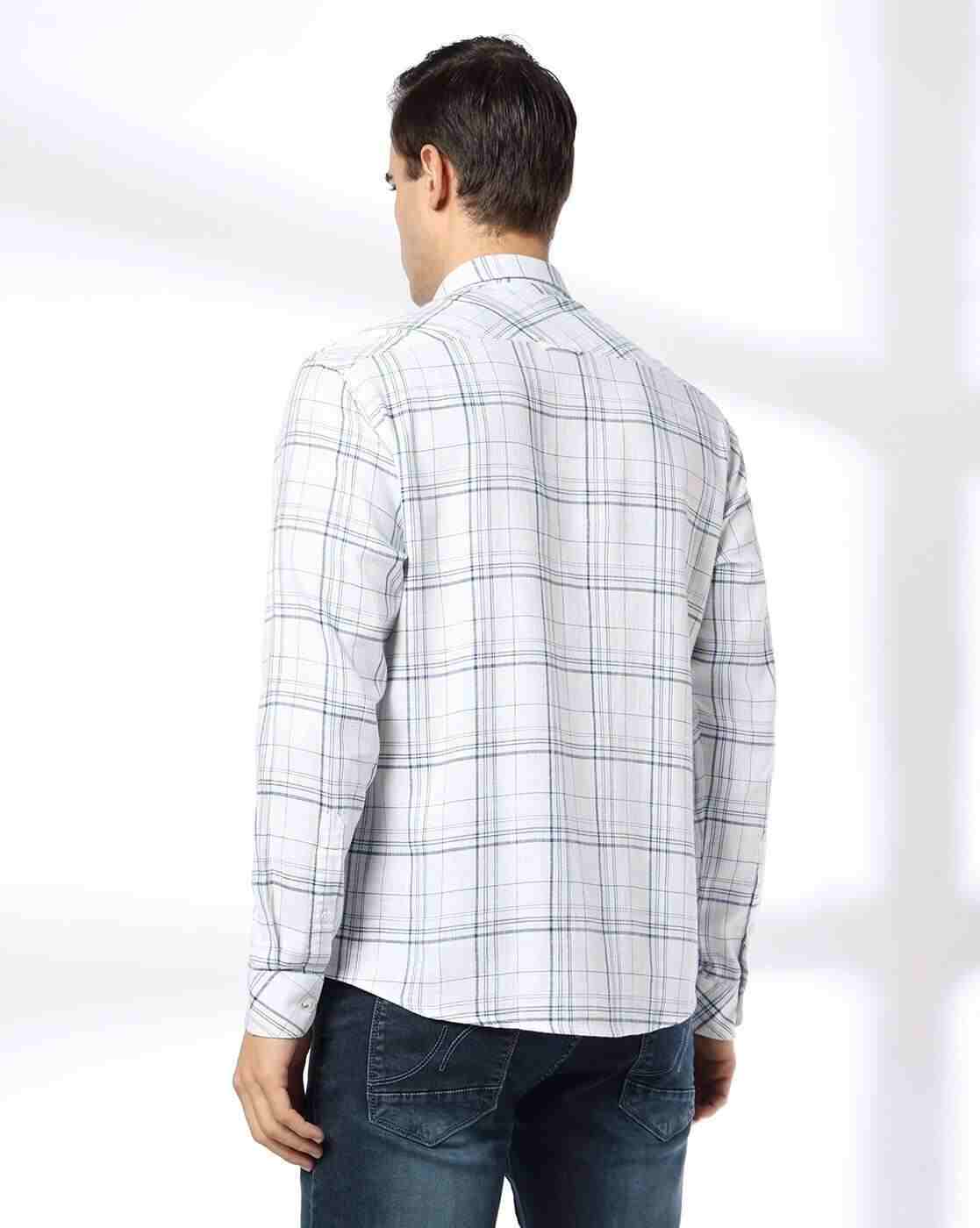 JOHN PLAYERS JEANS | Men Checked Slim Fit Shirt with Patch Pocket|2