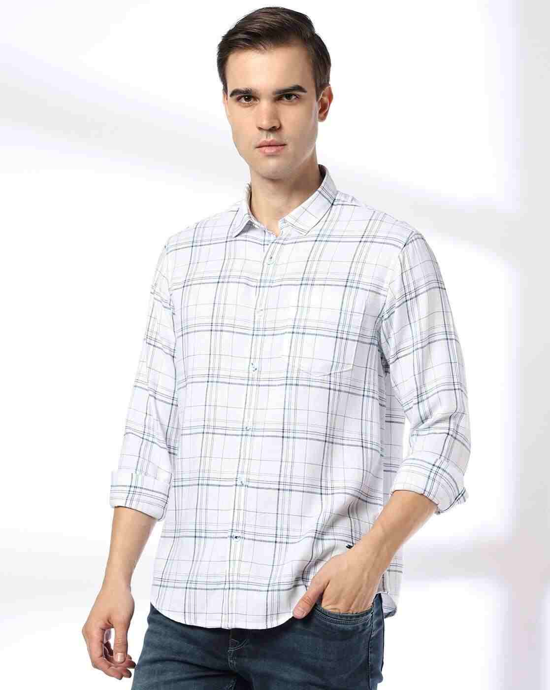 JOHN PLAYERS JEANS | Men Checked Slim Fit Shirt with Patch Pocket|3